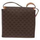CELINE Macadam Canvas Circle Shoulder Bag PVC Leather Brown Gold Auth BAZ798-2