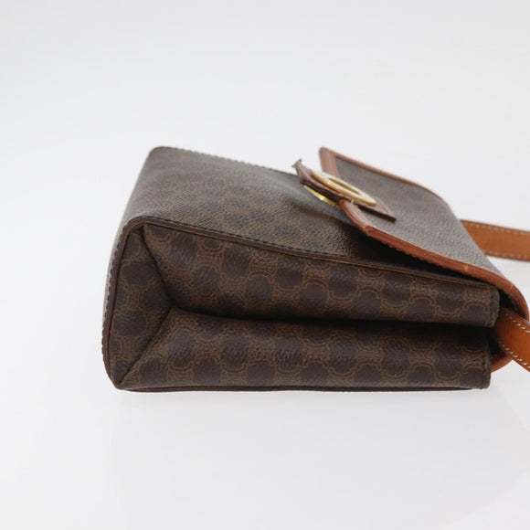 CELINE Macadam Canvas Circle Shoulder Bag PVC Leather Brown Gold Auth BAZ798