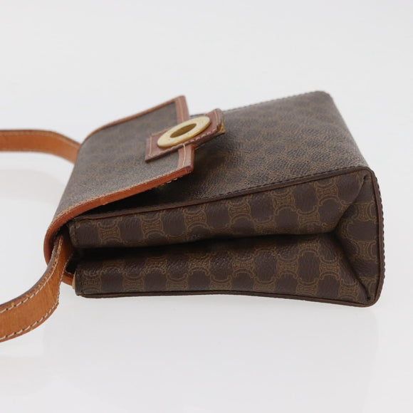 CELINE Macadam Canvas Circle Shoulder Bag PVC Leather Brown Gold Auth BAZ798