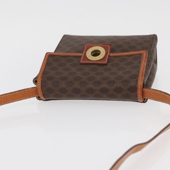 CELINE Macadam Canvas Circle Shoulder Bag PVC Leather Brown Gold Auth BAZ798