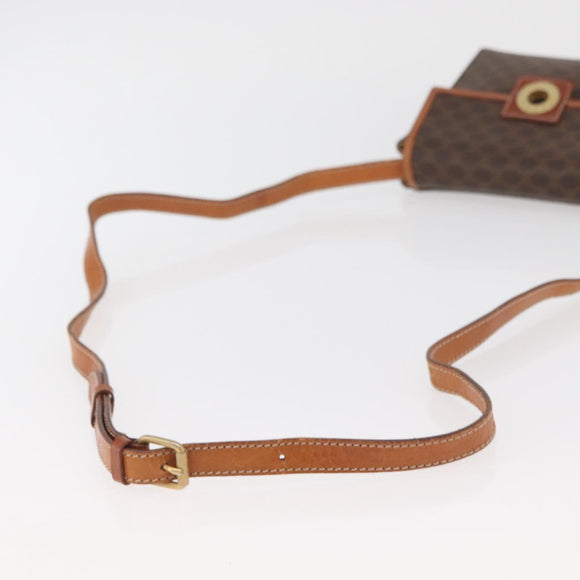 CELINE Macadam Canvas Circle Shoulder Bag PVC Leather Brown Gold Auth BAZ798