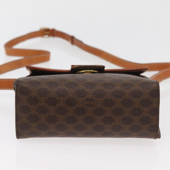 CELINE Macadam Canvas Circle Shoulder Bag PVC Leather Brown Gold Auth BAZ798
