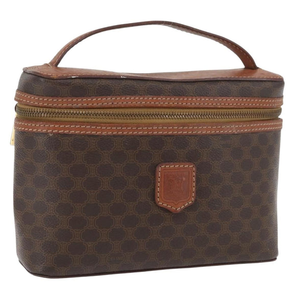 CELINE Macadam Canvas Handtasche PVC Leder Braun Gold Auth BAZ799