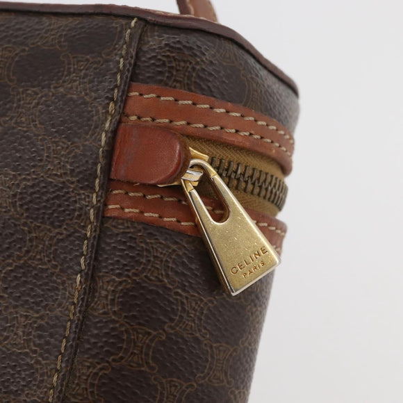 CELINE Macadam Canvas Handtasche PVC Leder Braun Gold Auth BAZ799