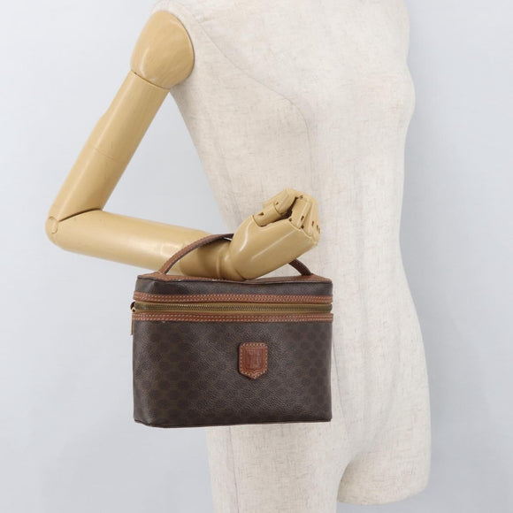 CELINE Macadam Canvas Handtasche PVC Leder Braun Gold Auth BAZ799