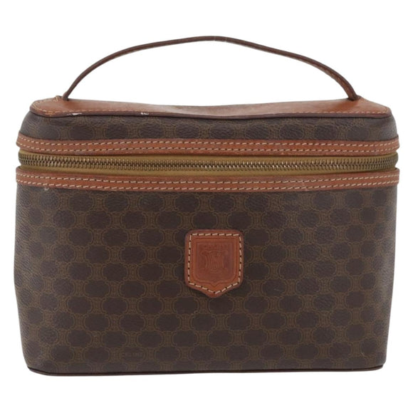 CELINE Macadam Canvas Handtasche PVC Leder Braun Gold Auth BAZ799