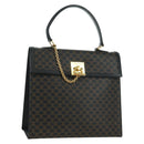 CELINE Macadam Canvas Hand Bag PVC Leather Black Gold Auth BAZ800V-1