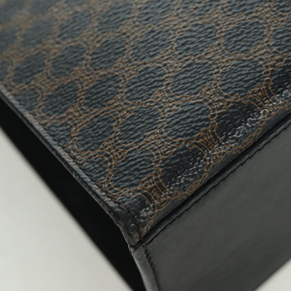 CELINE Macadam Canvas Hand Bag PVC Leather Black Gold Auth BAZ800V