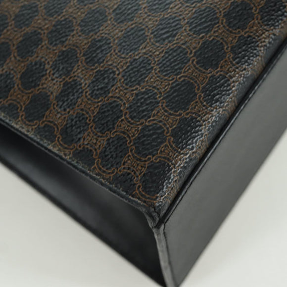 CELINE Macadam Canvas Hand Bag PVC Leather Black Gold Auth BAZ800V