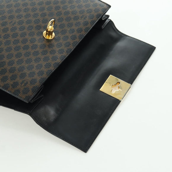 CELINE Macadam Canvas Hand Bag PVC Leather Black Gold Auth BAZ800V