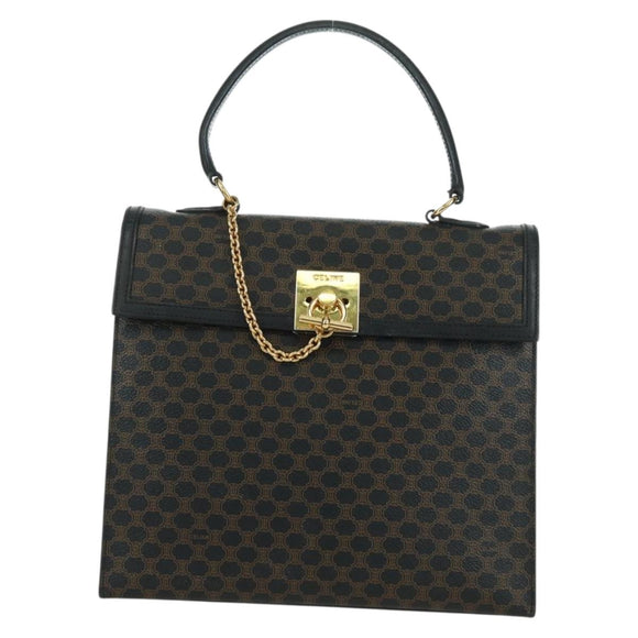CELINE Macadam Canvas Hand Bag PVC Leather Black Gold Auth BAZ800V