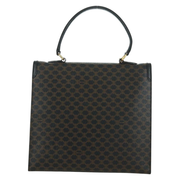 CELINE Macadam Canvas Hand Bag PVC Leather Black Gold Auth BAZ800V