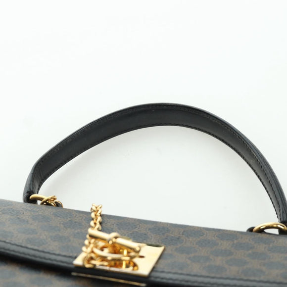 CELINE Macadam Canvas Hand Bag PVC Leather Black Gold Auth BAZ800V