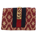GUCCI GG Canvas Sylvie Sherry Line Chain Bag Leather Red 494646 Auth BAZ806A-3