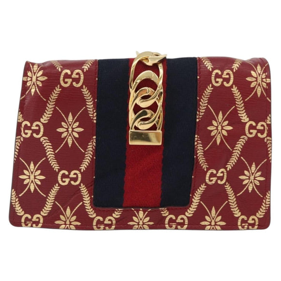 GUCCI GG Canvas Sylvie Sherry Line Chain Bag Leather Red 494646 Auth BAZ806A