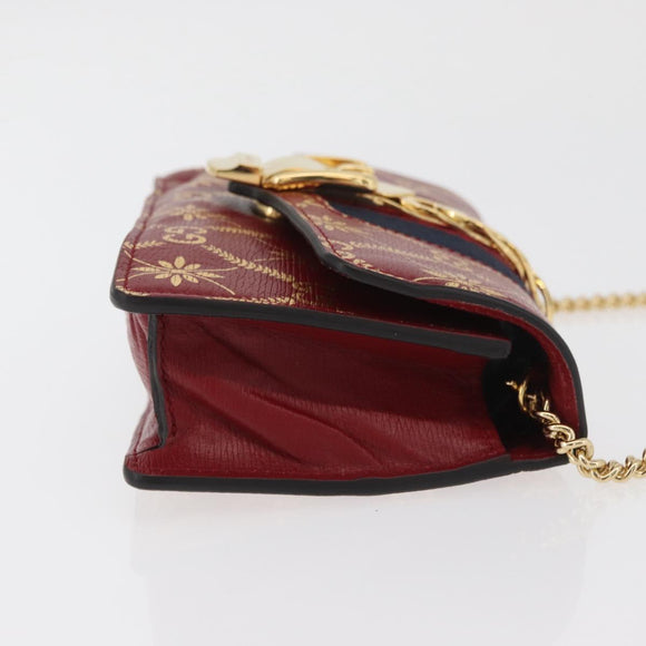 GUCCI GG Canvas Sylvie Sherry Line Chain Bag Leather Red 494646 Auth BAZ806A