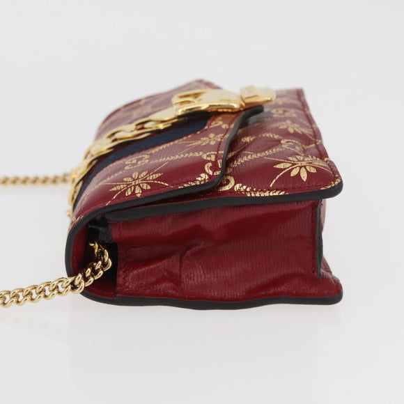 GUCCI GG Canvas Sylvie Sherry Line Chain Bag Leather Red 494646 Auth BAZ806A