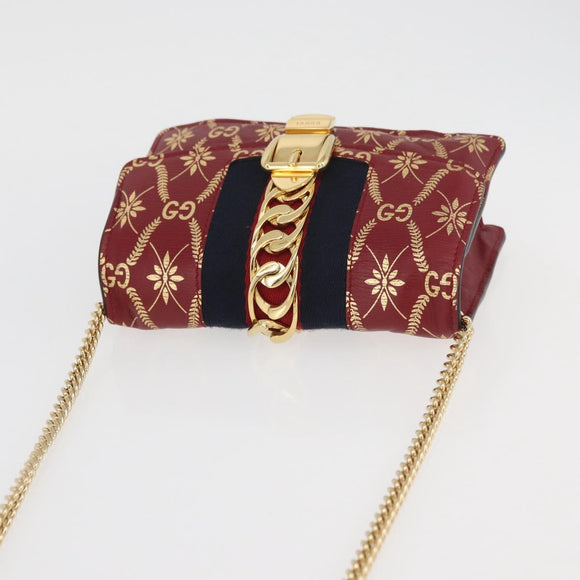 GUCCI GG Canvas Sylvie Sherry Line Chain Bag Leather Red 494646 Auth BAZ806A