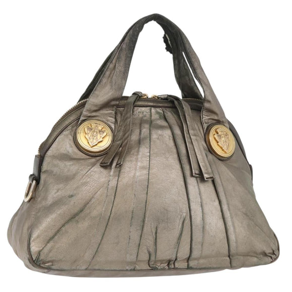 GUCCI Histeria Tote Bag Leather Silver 197019 Auth BAZ809