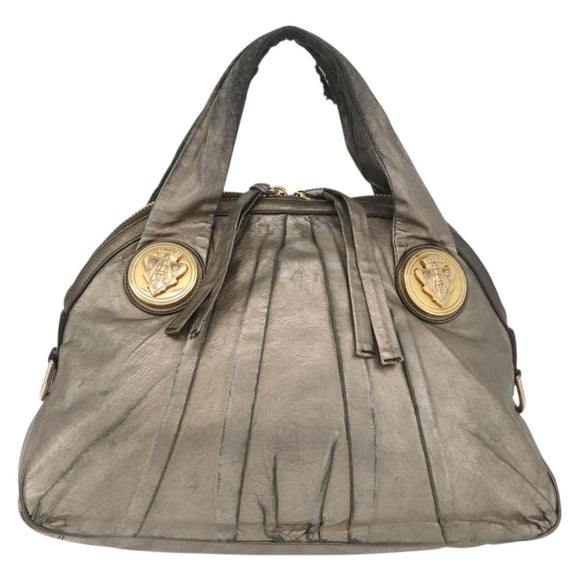 GUCCI Histeria Tote Bag Leather Silver 197019 Auth BAZ809