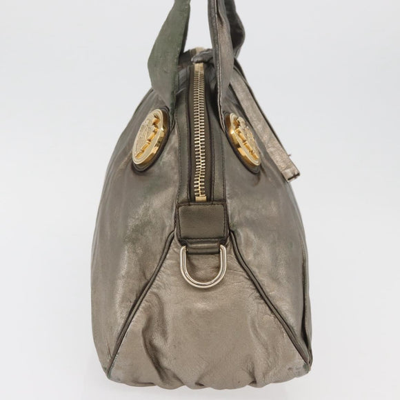 GUCCI Histeria Tote Bag Leather Silver 197019 Auth BAZ809