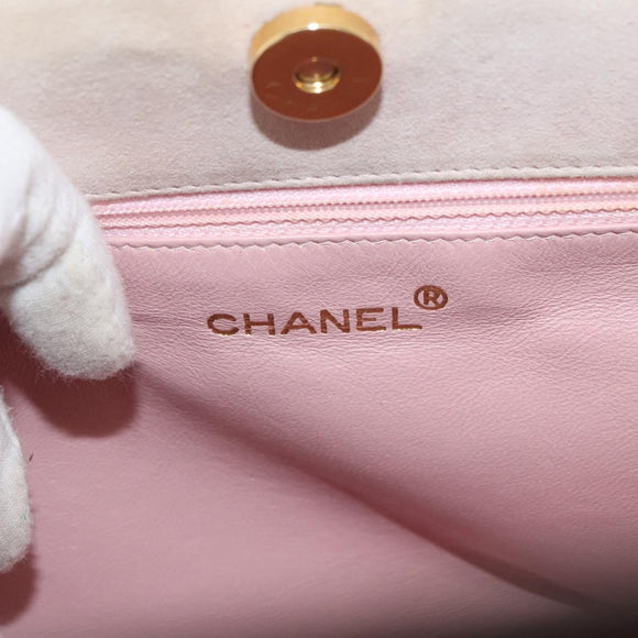 CHANEL Hand Bag Suede Pink Gold CC Auth BAZ810A