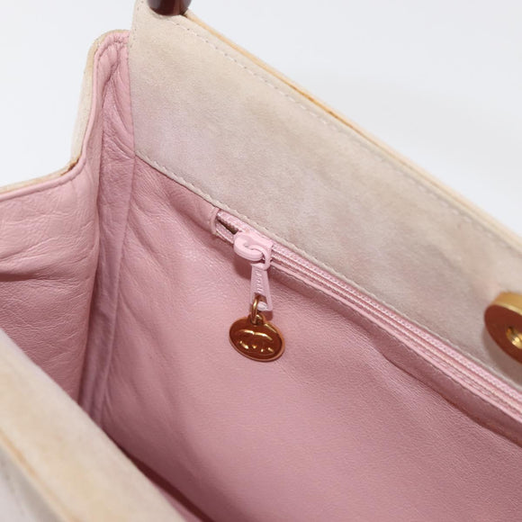 CHANEL Hand Bag Suede Pink Gold CC Auth BAZ810A