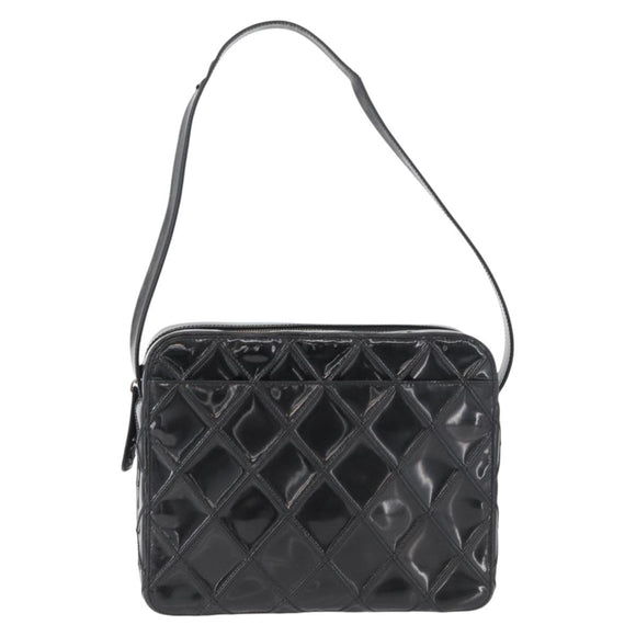 CHANEL Bicolore Shoulder Bag Patent leather Black Silver CC Auth BAZ811A