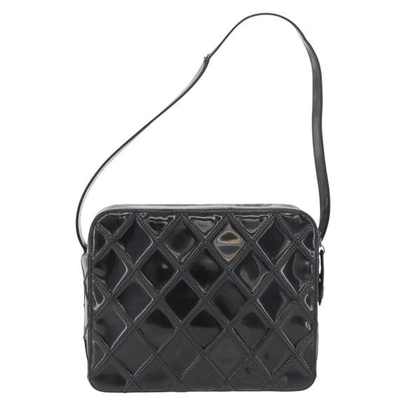 CHANEL Bicolore Shoulder Bag Patent leather Black Silver CC Auth BAZ811A