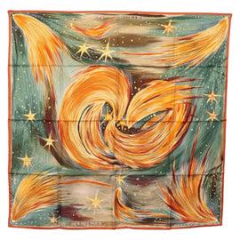 HERMES Carre 90 Scarf ""Feux du Ciel"" Silk Orange Auth BAZ823V