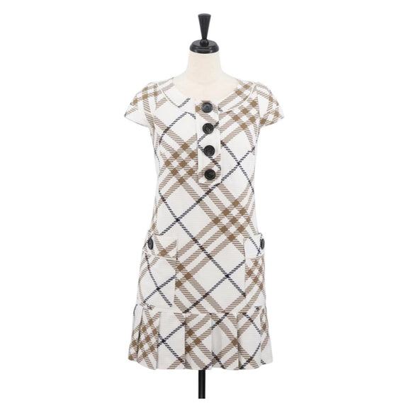 BURBERRY Nova Check Sleeveless Dress Shirt Cotton White Auth BAZ832A