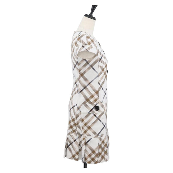 BURBERRY Nova Check Sleeveless Dress Shirt Cotton White Auth BAZ832A