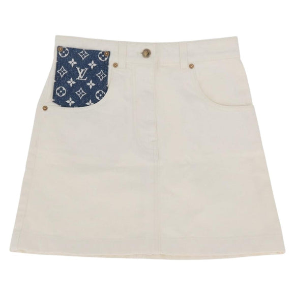 LOUIS VUITTON Monogram Denim Skirt White LV Auth BAZ834M