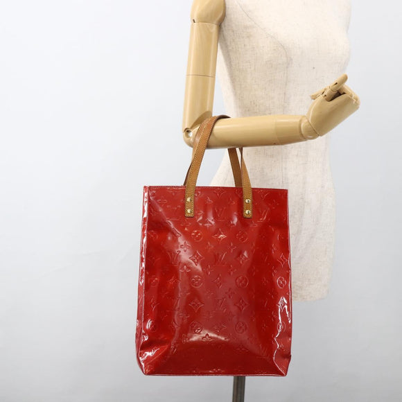 LOUIS VUITTON Monogram Vernis Reade MM Hand Bag Red Rouge M91086 LV Auth BAZ846