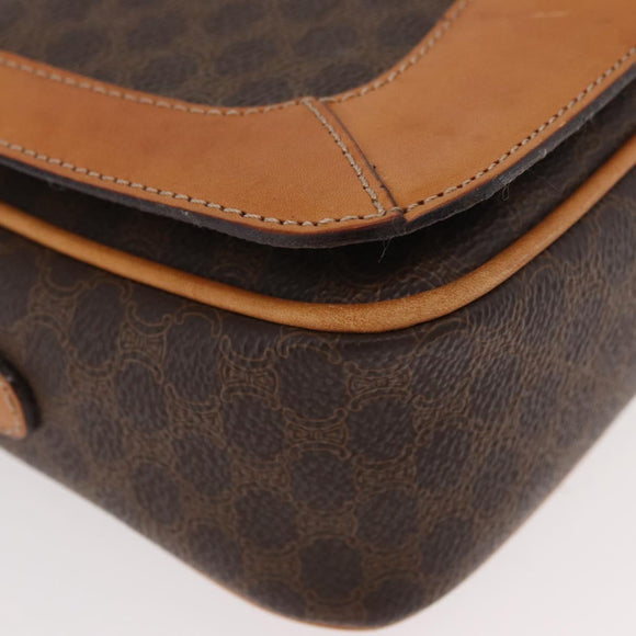 CELINE Macadam Canvas Shoulder Bag PVC Leather Brown Gold Auth BAZ855
