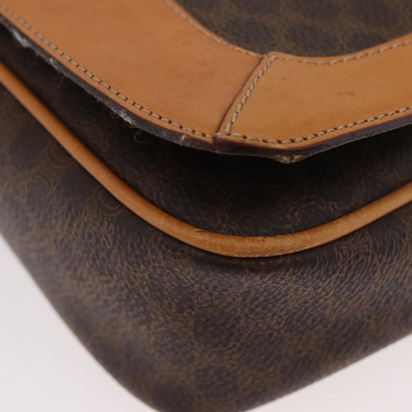 CELINE Macadam Canvas Shoulder Bag PVC Leather Brown Gold Auth BAZ855