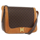 CELINE Macadam Canvas Shoulder Bag PVC Leather Brown Gold Auth BAZ855-1