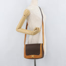 CELINE Macadam Canvas Shoulder Bag PVC Leather Brown Gold Auth BAZ855-23