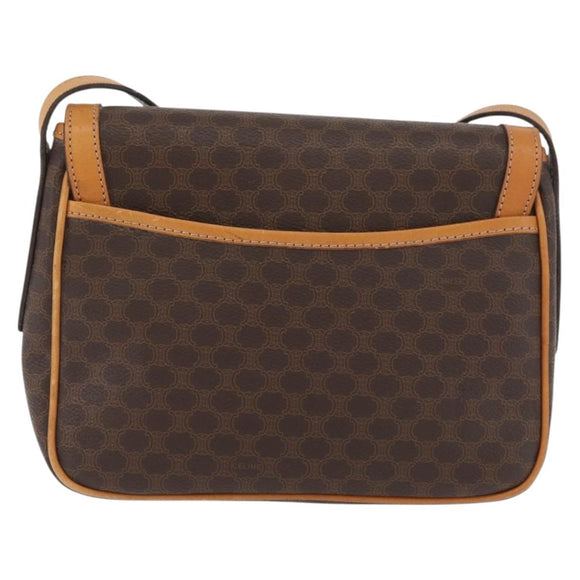 CELINE Macadam Canvas Shoulder Bag PVC Leather Brown Gold Auth BAZ855