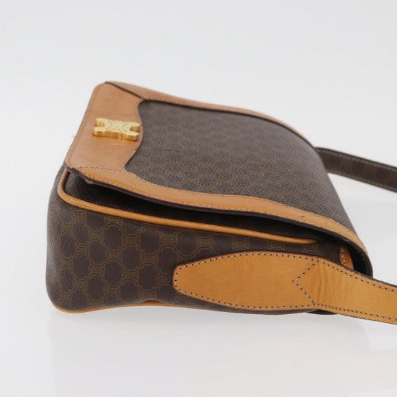 CELINE Macadam Canvas Shoulder Bag PVC Leather Brown Gold Auth BAZ855