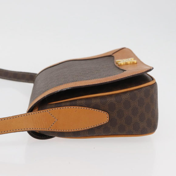 CELINE Macadam Canvas Shoulder Bag PVC Leather Brown Gold Auth BAZ855