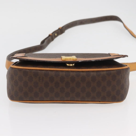 CELINE Macadam Canvas Shoulder Bag PVC Leather Brown Gold Auth BAZ855