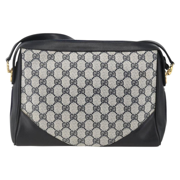 GUCCI GG Supreme Sherry Line Shoulder Bag PVC Navy Gold Red Auth BAZ856