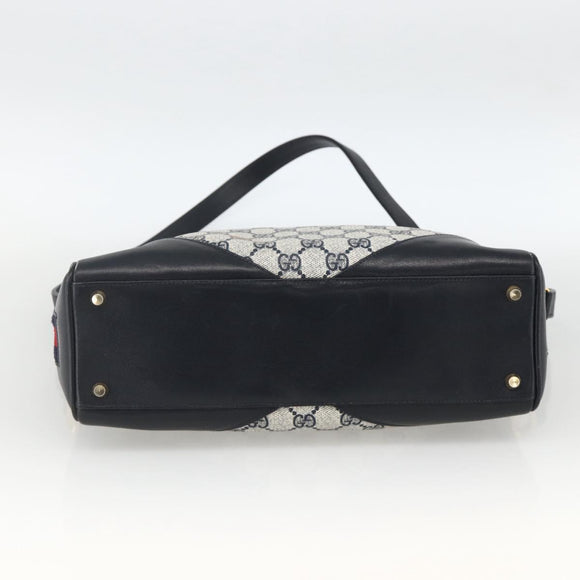 GUCCI GG Supreme Sherry Line Shoulder Bag PVC Navy Gold Red Auth BAZ856