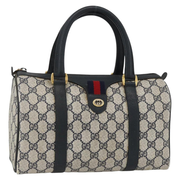 GUCCI GG Supreme Sherry Line Boston Bag PVC Navy Gold Red 40 02 006 Auth BAZ857