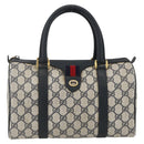 GUCCI GG Supreme Sherry Line Boston Bag PVC Navy Gold Red 40 02 006 Auth BAZ857-13