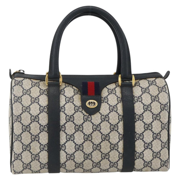 GUCCI GG Supreme Sherry Line Boston Bag PVC Navy Gold Red 40 02 006 Auth BAZ857