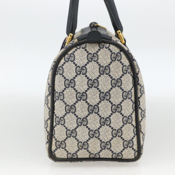 GUCCI GG Supreme Sherry Line Boston Bag PVC Navy Gold Red 40 02 006 Auth BAZ857