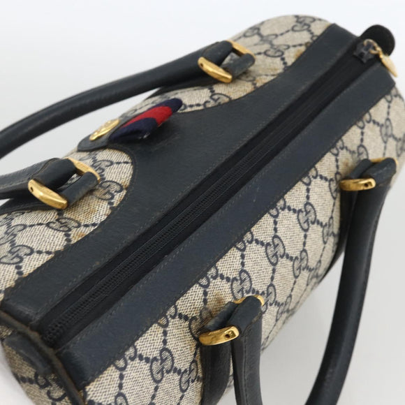 GUCCI GG Supreme Sherry Line Boston Bag PVC Navy Gold Red 40 02 006 Auth BAZ857