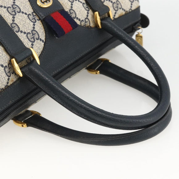 GUCCI GG Supreme Sherry Line Boston Bag PVC Navy Gold Red 40 02 006 Auth BAZ857